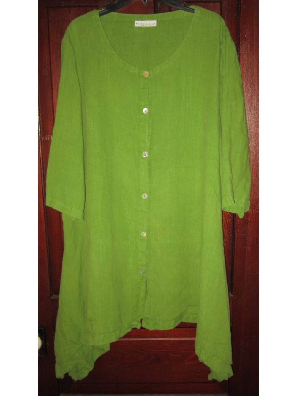 Bryn Walker Plus Size 2X 100% Linen Tunic Top Shirt Blouse Dress Lagenlook Green